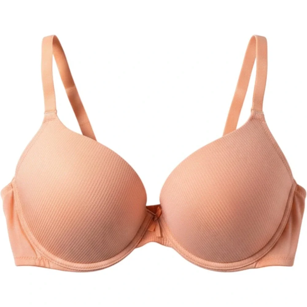 Adrienne Vittadini Studio Ribbed Underwire Bra Peach Coral 38D 3706-16